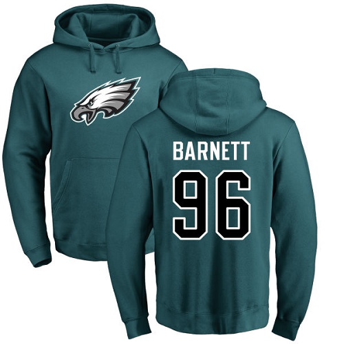 Men Philadelphia Eagles #96 Derek Barnett Green Name and Number Logo NFL Pullover Hoodie Sweatshirts->nfl t-shirts->Sports Accessory